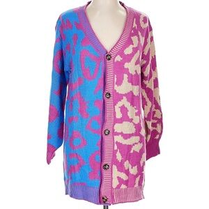 Vibrant Pink and Blue Animal Print Cardigan